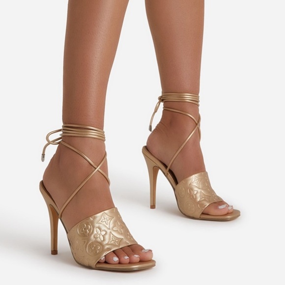 EGO Shoes Ego Gold High Heel Ankle Strap Strappy Mule Sandals